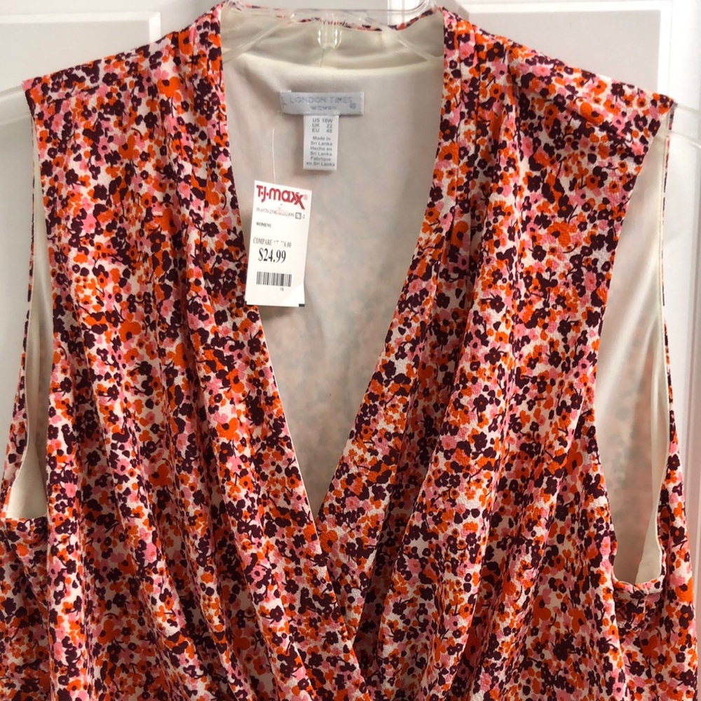 London Times summer dress 18W orange floral dress, top is envelope style